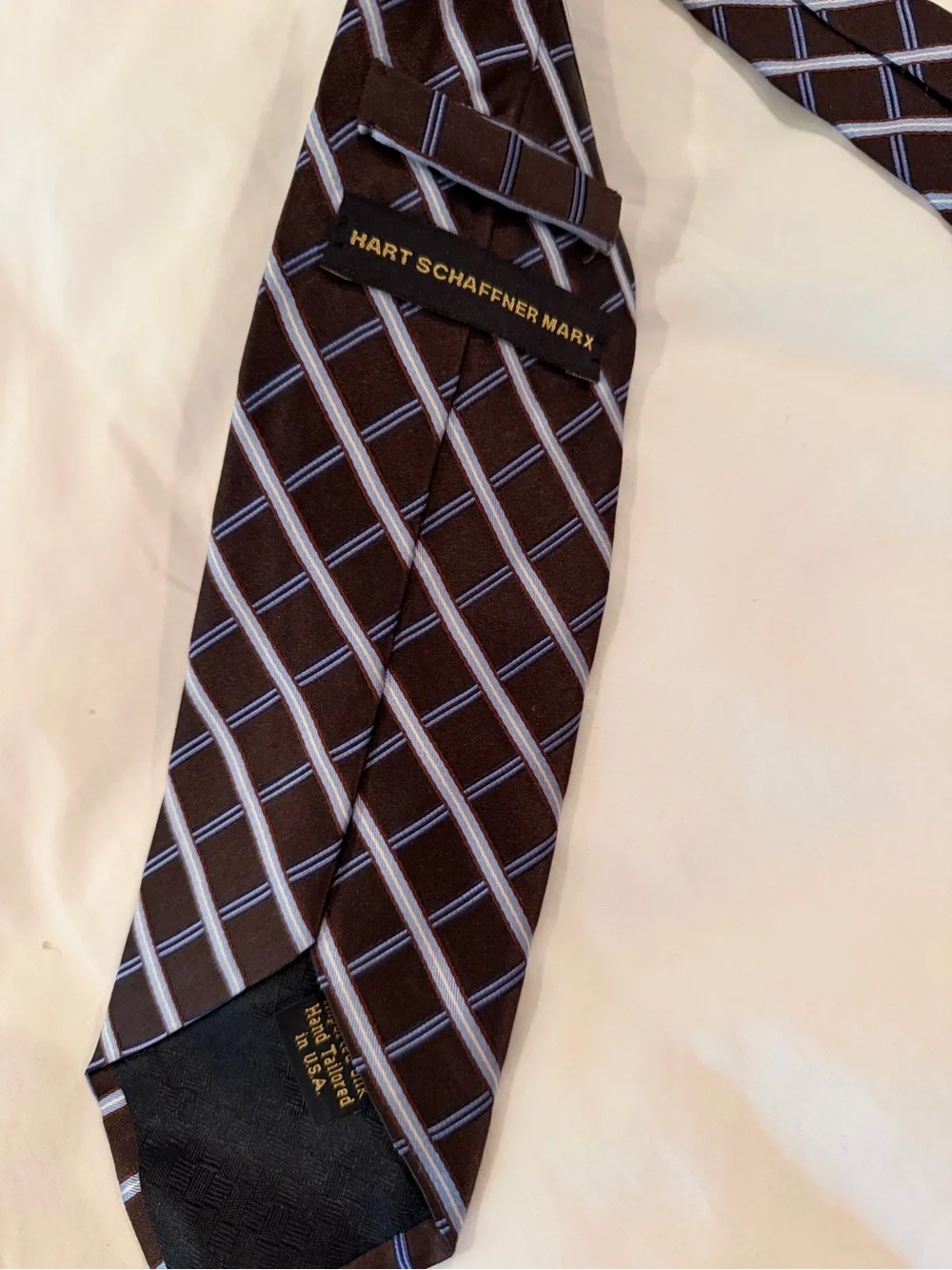 Hart Schaffner Marx Brown Tie with Light Blue Diagonal Plaid